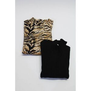 Jus D Orange Women's Animal Print Top Ribbed Sweater Beige Black Size M 4 Lot 2